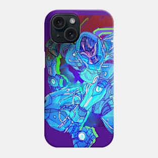 Cyberpunk robot with blue colors Phone Case