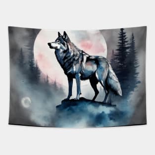 Timber Wolf in Watercolor and Charcoal Tapestry