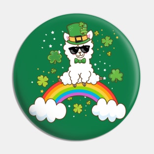 Kawaii Llama on Rainbow St Patricks Day Pin