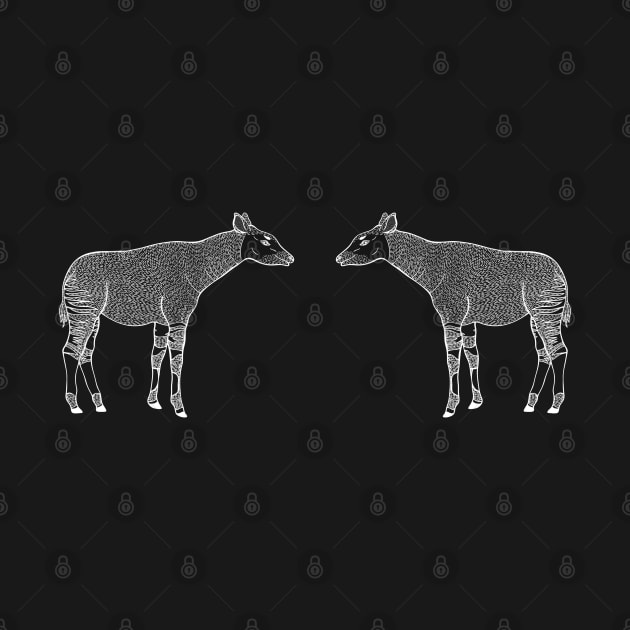 Okapis or Forest Giraffes in Love - black and white animal design by Green Paladin