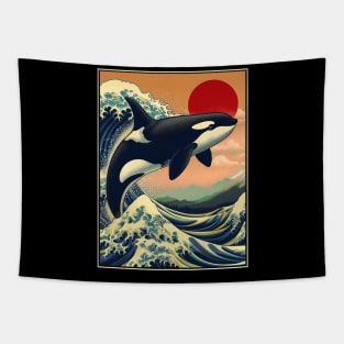 Orca in Japan Kanagawa Wave Tapestry