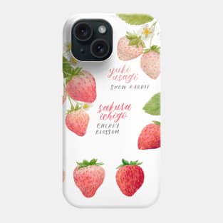 Japanese Strawberries Watercolour Painting and Chart with Calligraphy (Ichigo) Phone Case