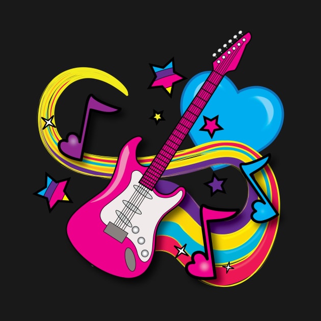 Electric Guitar with Notes and Stars by PenguinCornerStore