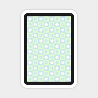 Danish Pastel Aesthetic Checkerboard Flower Design Phone Case in Sage Green and Baby Blue Periwinkle Magnet