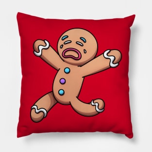 Crying Scared Running Gingerbread Man Cartoon Pillow