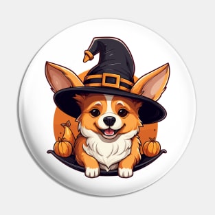 Corgi Witch Halloween Hat Pumpkin Costume Pin