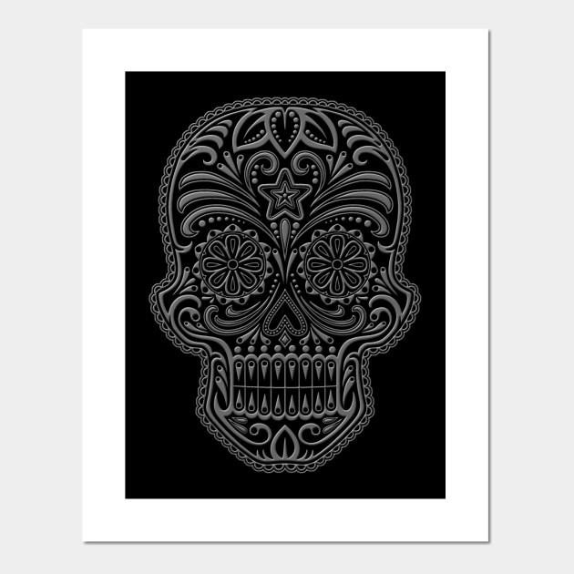Intricate Gray And Black Sugar Skull