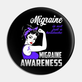 Migraine Awareness Headache Pain T-Shirt Migraine Is Not Just A Headache Purple Ribbon Warrior Gift Pin