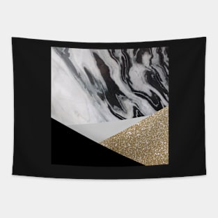 Preppy Minimalist geometric triangles gold black white marble Tapestry