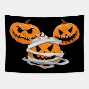 Three Halloween Pumpkins Face Jack o Lantern Orange Tie Dye Tapestry