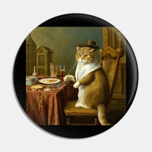 Orange cat eating pancakes wearing cowboyhat Pin