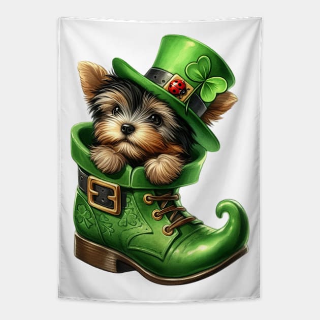 Yorkshire Terrier Dog Shoes For Patricks Day Tapestry by Chromatic Fusion Studio