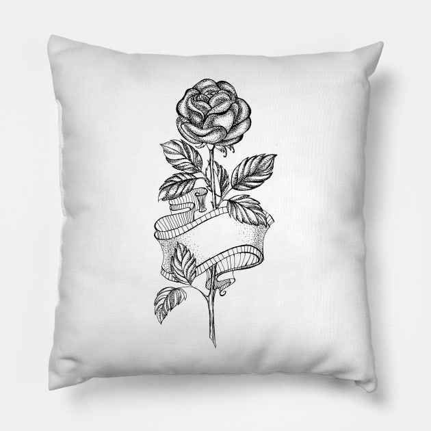 Rose Sketch with Ribbon Pillow by Blackmoon9