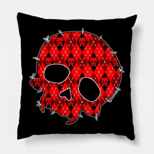 Red Argyle Skull Pillow