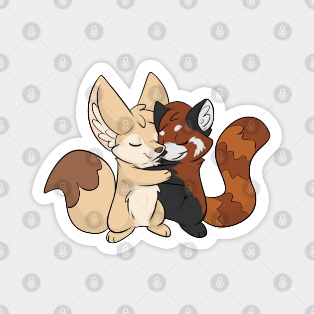 Fennec Fox and Red Panda Hug Magnet by Fennekfuchs