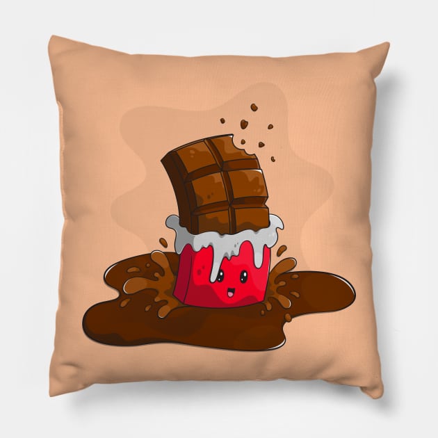 Sweet chocolate bar standing on a melting chocolate lake. Pillow by TTirex