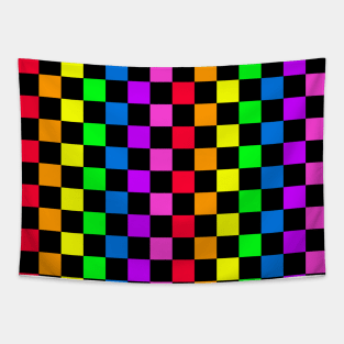 Colorful Checkered Square Pattern Tapestry