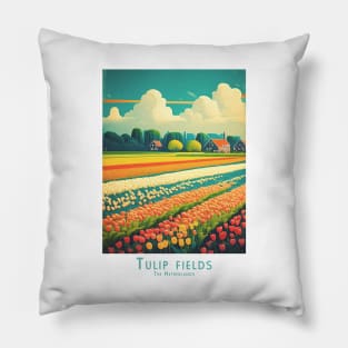 Vibrant Retro Vintage Tulip Fields of The Netherlands Pillow