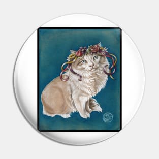 Kitty in Flower Crown - Black Outlined Version Pin