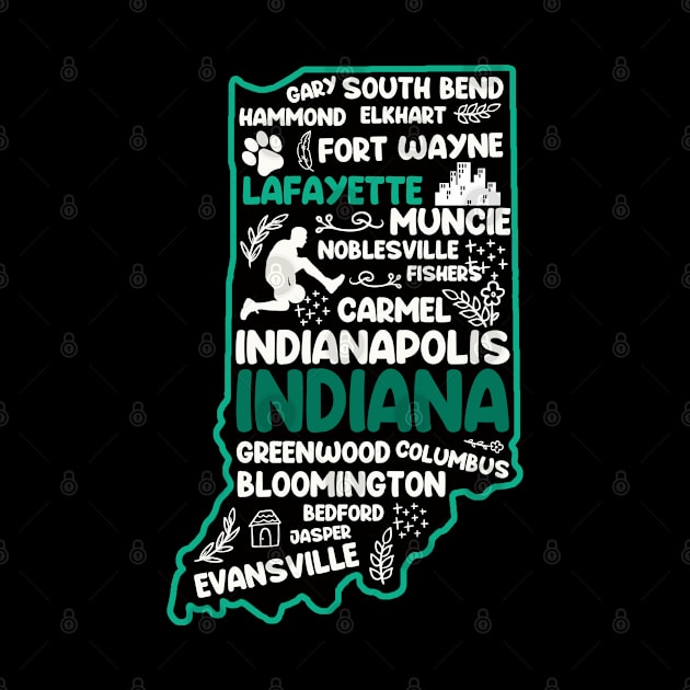 Lafayette Indiana cute map Fort Wayne, Evansville, Carmel, South Bend, Fishers, Hammond, Gary by BoogieCreates