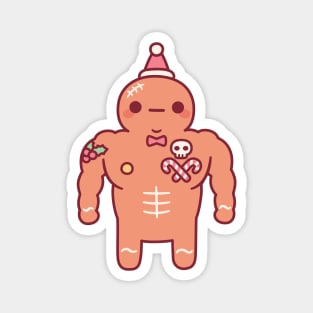 Funny Muscular Gingerbread Man With Christmas Tattoos Magnet