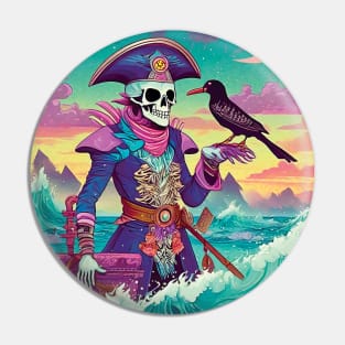 Skeleton Pirate with Bird Pin