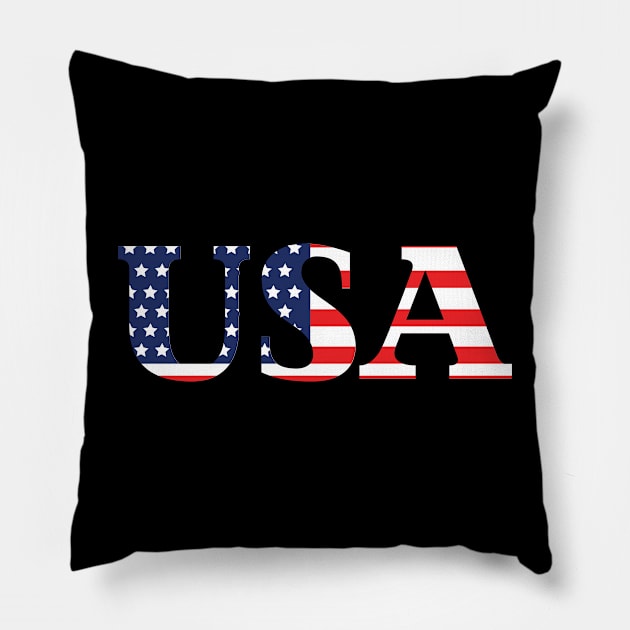 USA  Text on the American Flag Pillow by Rebel Merch