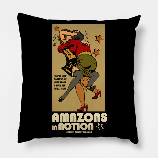 Vintage Ladies Wrestling Pillow by Kujo Vintage