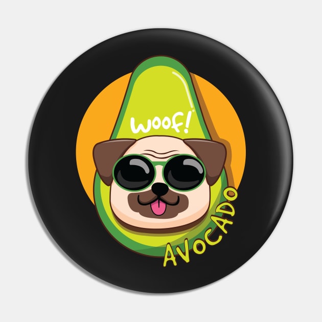 Yummy Avocado Pug Pin by Luna Illustration