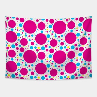 Pink, Blue and Yellow Dots on White Pattern Tapestry