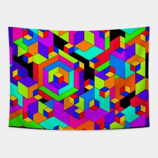 Geometric Cubist Block Nightmare! Tapestry