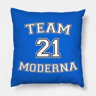 Vaccine pride: Team Moderna (white college jersey typeface with black outline) Pillow