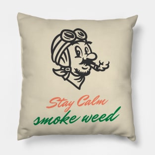 stay calm smoke weed Mario classic cartoon Pillow