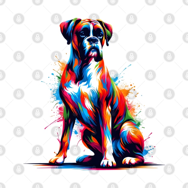 Vibrant Boxer Dog in Abstract Splash Art Style by ArtRUs