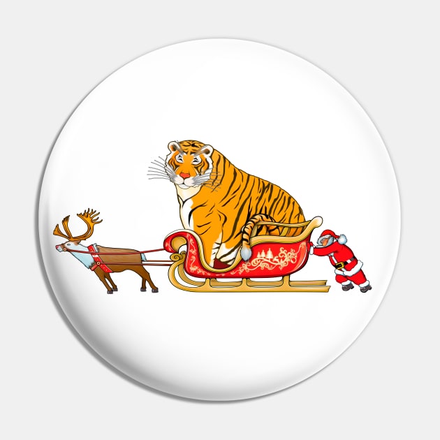 Meme fat tiger in Santa's sleigh / Year of the Tiger /New Year 2022/ Tiger 2022 Pin by SafSafStore