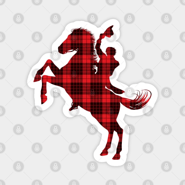 School Is Important But Team Roping Is Importanter | Red Buffalo Plaid Pattern | Cowboy On Horse Silhouette Magnet by Nonconformist