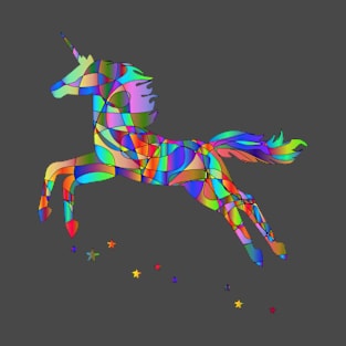 Jumping flying multicoloured unicorn cartoon T-Shirt