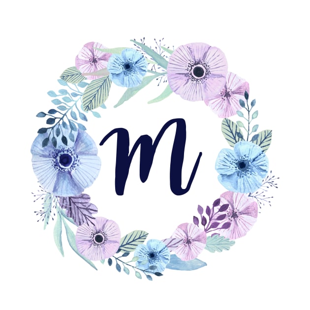 Floral Monogram M Icy Winter Blossoms by floralmonogram