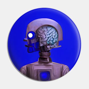 A robot with a huiman brain - blue Pin