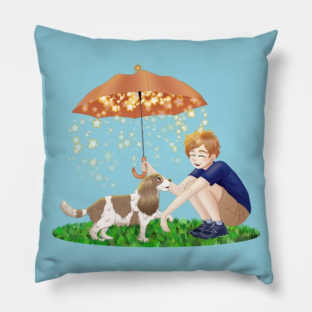 Boy and his Cavalier King Charles Spaniel Dog Pillow by Cavalier Gifts