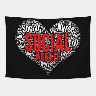 Social worker Heart Shape Word Cloud Design print Tapestry