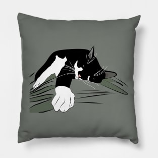 Cute Tuxedo Cat who loves to Lie on Mum Copyright by TeAnne Pillow