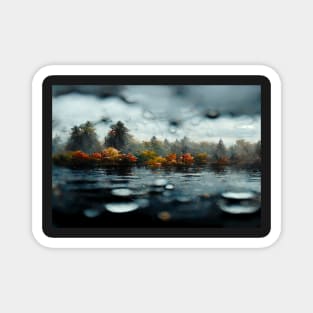 Foggy Lake Falling Raindrops On A Rainy Autumn Day Magnet