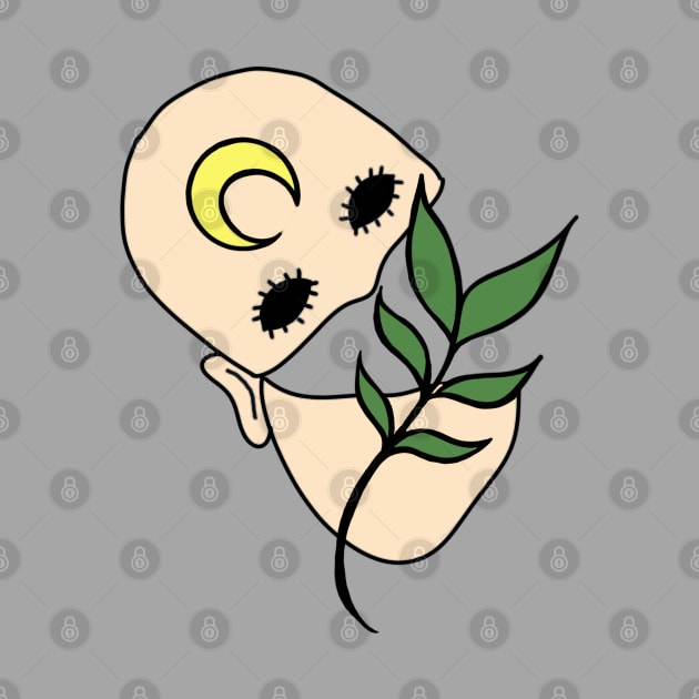 Surreal Black Eyed Plant Person with Crescent Moon Face Tattoo by Tenpmcreations