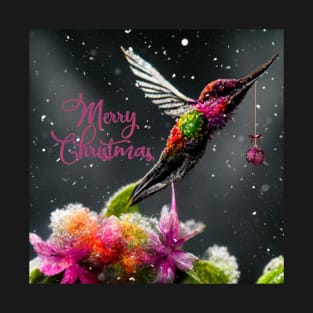 Marry Christmas wishes from colorful hummingbird T-Shirt