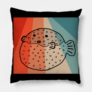 Vintage cute puffer fish retro design girl Pillow