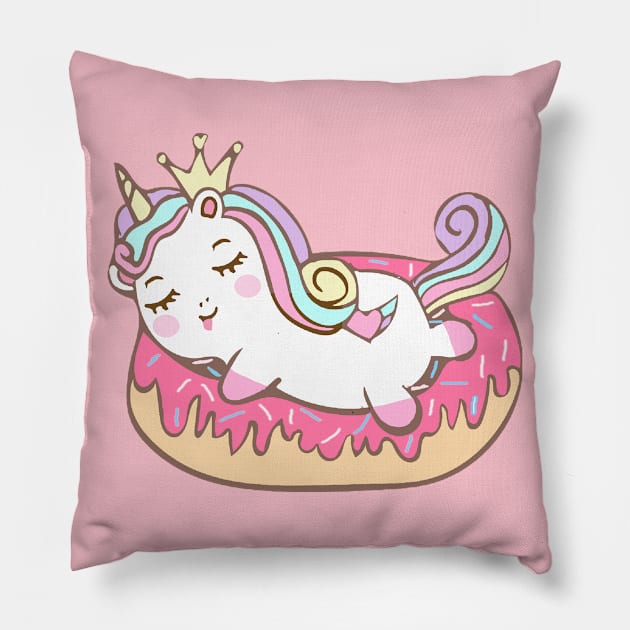 Cute Unicorn Lies On Donut Pillow by Dhme