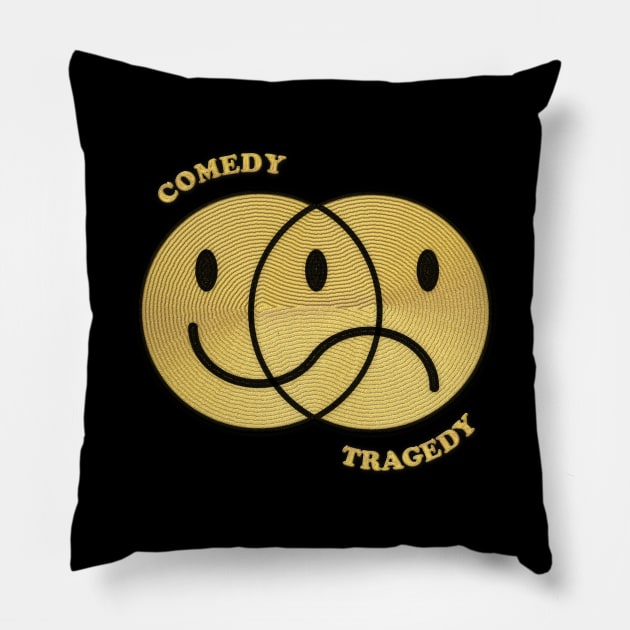 Theatrical Mask Comedy and Tragedy - Embroidery Design Pillow by YoshFridays