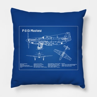 North American P-51D Mustang Airplane Blueprint - AD Pillow