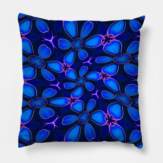 Deep Blue Flower Pattern Pillow by PatternFlower